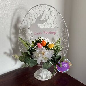 NWT- White Wire Egg- Easter Blessings Bunny- Faux Floral & Easter Eggs Decor
